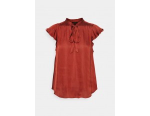 Banana Republic FLUTTER SLEEVE TIE NECK SOLIDS - T-Shirt basic - red clay/rot
