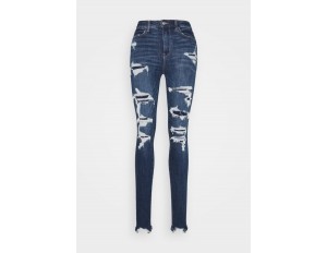 American Eagle SUPER HI RISE  - Jeans Slim Fit - shadow patched blues/destroyed denim
