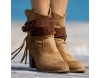 Ankle-Boots Damen Stiefeletten Wildleder Stiefel mit Blockabsatz Fransen und Schnalle Frauen Vintage Kurzstiefel Elegante Schuhe Mode Bequem Damenschuhe Celucke