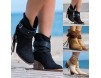 Ankle-Boots Damen Stiefeletten Wildleder Stiefel mit Blockabsatz Fransen und Schnalle Frauen Vintage Kurzstiefel Elegante Schuhe Mode Bequem Damenschuhe Celucke