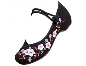 BOZEVON Damen Canvas Schuhe - Chinesischer Stil Vintage Wedge Ferse Loafer Schuhe