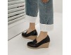 Keilschuhe für Frauen PU Classic Spitze Zehen Anti-Rutsch-Büroschuhe Einfacher Stil Slip-On Höhe Erhöhen Sie Damen Freizeitschuhe