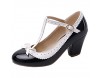 Etebella Damen T Strap High Heels Pumps mit Blockabsatz und Schleife Rockabilly Vintage Schuhe