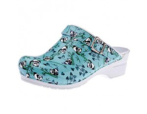 Sanita Animal Panda offener Clog | Original handgemacht für Damen | Anatomisch geformtes Fußbett mit weichem Schaum | Fersenriemen | Türkis |