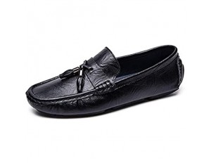 CAIFENG Fahrschuhe for Männer Erbsen Schuhe Slip auf Stil Synthetische Leder Erfahrene Nähte Super Weiche Quaste Leichte Jugend Tide (Color : Black Size : 42 EU)