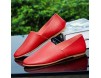 CAIFENG Freizeitfahren Müßiggänger for Männer Casual Flat Penny Schuhe Runde Zehen Weiche Mikrofaser Leder perforiertem Slip auf leichten Huns (Color : Red Size : 47 EU)