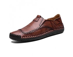 CAIFENG Herrenmode Oxford Casual Bequemer Slip auf klassischen Massivfarbe Runde Zehe Formale Schuhe Huns (Color : Wine Size : 42 EU)
