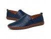 CAIFENG Müßiggänger for Männer Casual-Schuhe Slip-on Flat-Nähte Anti-Rutsch Echtes Leder der atmungsaktive runde Zehe handgefertigt ist (Color : Blue Perforated Size : 40 EU)