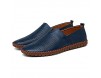 CAIFENG Müßiggänger for Männer Casual-Schuhe Slip-on Flat-Nähte Anti-Rutsch Echtes Leder der atmungsaktive runde Zehe handgefertigt ist (Color : Blue Perforated Size : 38 EU)