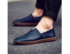 CAIFENG Müßiggänger for Männer Casual-Schuhe Slip-on Flat-Nähte Anti-Rutsch Echtes Leder der atmungsaktive runde Zehe handgefertigt ist (Color : Blue Perforated Size : 38 EU)