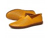 CAIFENG Müßiggänger for Männer Casual-Schuhe Slip-on Flat-Nähte Anti-Rutsch Echtes Leder der atmungsaktive runde Zehe handgefertigt ist (Color : Yellowish Brown Perforated Size : 41 EU)