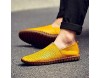 CAIFENG Müßiggänger for Männer Casual-Schuhe Slip-on Flat-Nähte Anti-Rutsch Echtes Leder der atmungsaktive runde Zehe handgefertigt ist (Color : Yellowish Brown Perforated Size : 41 EU)