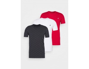 Pier One 3 PACK - T-Shirt print - white/dark blue/red/weiß